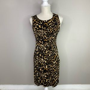 Calvin Klein Leopard Print Ruched Sleeveless Dress